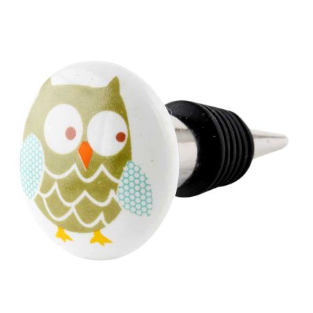 Owl Ceramic Flat Wine Bottle Stopper